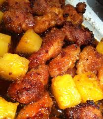 Pineapple Chicken 1 Cup Juice From Canned Pineapples 1 2 Cup Packed Brown Sugar 1 3 Cup Soy Sauce 5 Chicken Thighs Into Cubes Recipes Poultry Recipes Food