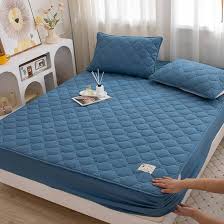 Amazon｜シーツ ベッドカバー マットレスカバー スーパーキングサイズ ピュアコットン 厚みのあるボックスシーツ マットレスカバー キルティング マットレス トップパッドプロテクター 四季寮に最適 ブルー 200*220 cm 3枚｜ベッドカバー オンライン通販