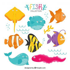 Set Of Funny Fish Free Vector Cartoon Fish Drawing For Kids Fish Vector