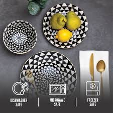Thyme Table Dinnerware Black White Medallion Stoneware 12 Piece Set Walmart Com In 2021 Black Dinnerware Dinnerware Black And White Dinnerware
