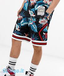 Mitchell Ness Nba Chicago Bulls Swingman Shorts Aus Mesh Mit Blumenmuster In Schwarz Kurze Hose
