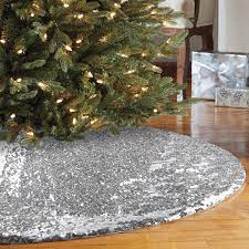 Silver Christmas Tree Skirt Amazon Com Yuboo Silver Christmas Tree Skirt 48 Inch Sequin Double Layers Xmas Tree Mat For Holiday Christmas Decorations Home Kitchen