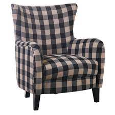 Crafted with a wood and wood composite frame; Noble House Black And White Plaid Fabric Club Chair 12459 The Home Depot