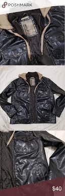 Men S Bke Faux Leather Jacket Coat Bke Distressed Faux Leather Coat Dark Brown Color Detachable Hood Faux Leather Jackets Leather Jacket Faux Leather Coat