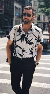 Black And White Attire Semi Formal Semi Formal Outfit White Shirt With Black Print On Black Pants Men Floral Shirt Mens Fashion Summer Mens Outfits