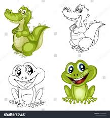 Black And White Frog Images Black And White Vector Illustration Of A Happy Frog And Alligator Cute Cartoon Frog And Alligator Isolated Animal Coloring Books Coloring Books Happy Animals