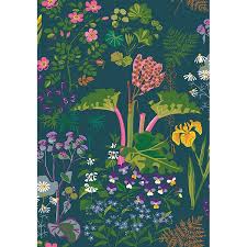 Wv1791 Floral Charcoal Rabarber By Borastapeter Green Floral Wallpaper Floral Wallpaper Botanical Wallpaper