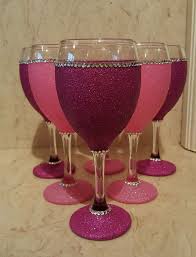 6 Pink Glitter Wine Glasses Glitter Wine Glasses Diy Diy Wine Glasses Decorated Wine Glasses