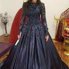 Navy Blue Lace Long Sleeves Wedding Dresses Ball Gowns Long Sleeve Wedding Dress Lace Ball Gown Wedding Dress Long Sleeve Prom Dress Lace