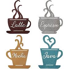 Cloths play an enormous role in your kitchen decorating plan. Amazon Com 4 Pieces Metal Coffee Cup Wall Decor Metal Cafe Themed Decorations Brown Turquoise Yellow And Offwhite Vintage Mug Art For Decorative Kitchen Dining Room Restaurant Coffee Shop Accessories Furniture Decor