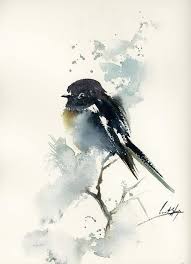 Abstract Black And White Watercolor Portrait Bird Original Watercolor Painting Black Bird And Abstract Bird Watercolor Paintings Bird Watercolor Art Watercolor Bird