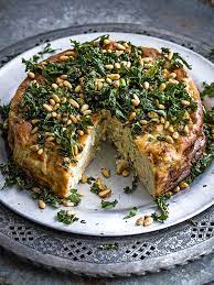 Cauliflower Sformato With Crispy Kale And Caramelised Pine Nuts Recipe Vegetarian Dinner Party Vegetarian Main Course Entertaining Recipes