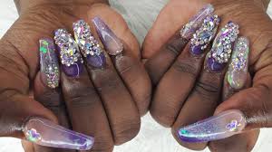 Shop nail purple at target™. Long Purple Nails With Butterfly Rhinestone Nail Art Acrylic Nail Art Tutorial Youtube