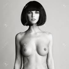 Black And White Fashion Photo Of Nude Elegant Woman With Short Haircut.  Brunette Bob Hairstyle. Health And Beauty Stock Photo, Picture and Royalty  Free Image. Image 91228836.