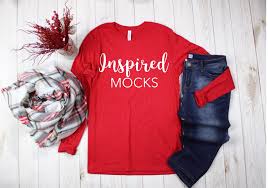 Christmas Mockup Bella Canvas 3001 Red Unisex Jersey T Shirt Mockup Christmas Flat Lay Winter Shirt Mockup Bella Canvas Tshirt Mockup