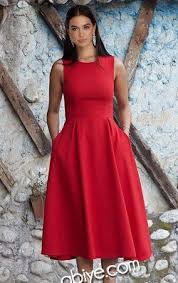 Kirmizi Sifir Kol Cepli Midi Abiye Elbise The Dress Siyah Elbise Elbise