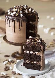 A Rocky Road Cake With A Piece In The Foreground On A Small Plate Rocky Road Cake Cake Flavors Unique Birthday Cakes