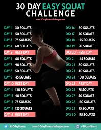 30 Day Easy Squat Challenge Fitness Workout Chart Beauty