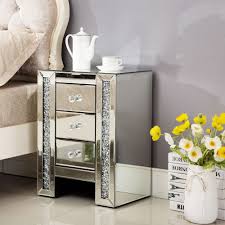 Mirrored Glass Crystal 3 Drawer Bedside Cabinet Side Table Nightstand Bedroom Bedroom Night Stands Bedside Cabinet Mirrored Glass