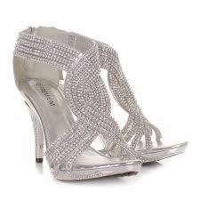 Details About Silver Womens Ladies Diamante Wedding High Heel Prom Shoes Sandals Size 3 8 Silver Wedding Shoes Prom Shoes Silver Bridesmaid Shoes