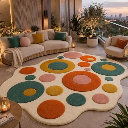 ✨ Transform your space with this statement rug! ✨ Add warmth, color, and modern luxury to your bedroom or living room with this soft handcrafted designer carpet. Its unique abstract circle pattern