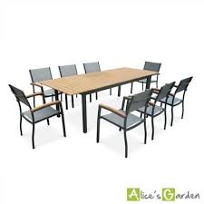 Salon De Jardin En Bois Et Aluminium Sevilla Grande Table 200 250cm Rectangulaire Avec Allonge Papillon 8 Fauteuils Eucalyptus Jardins En Bois Table Et Chaises De Jardin Salon De Jardin