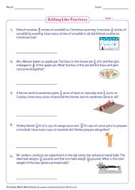 Word Problems Involving Like Fractions Fraction Word Problems Word Problems Word Problem Worksheets