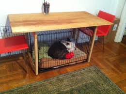 Custom Built Dining Table Perfectly Fits Dog Crate Under It Dog Crate Table Dog Crate Furniture Indoor Dog Kennel