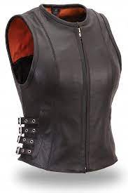 Fmc Women S Fitted Zip Up Black Leather Motorcycle Vest W Side Buckle 98 00 Http Www Ang Women Leather Vest Leather Biker Vest Leather Jacket Women Fashion