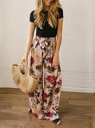 Secher a plat ou par culbutage a faible. Cichic Pantalon Large Imprime A Fleurie Fluide Decontracte Boho Femme Rose Pantalon Bas