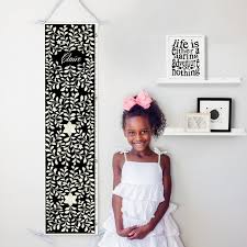 Personalized Canvas Growth Chart With Floral Bone Inlay Design In Black Perfect For Boho Baby Girls Nursery Or Baby Shower Gift