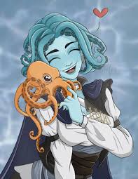 OC] A very cute commission I did a while ago. A triton warlock and her  familiar, Qug🐙❤️ : rcharacterdrawing