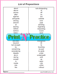 List Of Prepositions And Preposition Worksheets