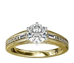 Complimentary diamond necklace with purchase over $1,000. Zac Zac Posen Art Deco Baguette And Round Diamond Engagement Ring With Milgrain Detail In 14k Yellow Gold 1 4 Ct Tw Blue Nile Au