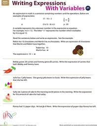 Fifth graders start writing and solving numerical expressions and equations. Writing Expressions With Variables 1 Worksheet Education Com