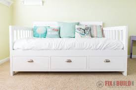 Build your own farmhouse bed with storage shelves or optional drawers, in twin and full sizes. Diy Daybed With Storage Drawers Twin Size Bed Fixthisbuildthat