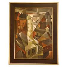 Cubist Oil Painting Roof Tops By Aileen Worthley Painting Cubist Oil Painting