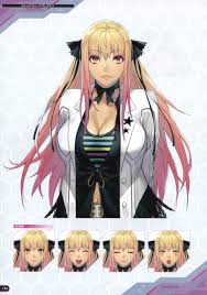 watanabe wataru (character designer), shatte judevesten, super robot wars,  super robot wars x-omega, absurdres, artbook, highres, non-web source,  official art, scan, 1girl, breasts, breasts apart, cleavage, fingernails,  hair ribbon, huge breasts, long hair ...