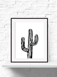Black And White Cactus Drawing Ink With Burlap Mat Black And White Wall Art Cactus Printable Cactus Art