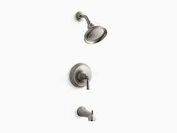 Single lever handle allows for both on/off activation and temperature setting. K Ts10581 4 Bancroft Rite Temp Bath And Shower Valve Trim With Metal Lever Handle Npt Spout And 2 5 Gpm Showerhead Kohler