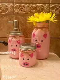 Excited To Share This Item From My Etsy Shop Pig Decor Farmhouse Decor Bathroom Set Pig Pig Gift Mason Ja Pig Decor Mason Jar Decorations Decorated Jars