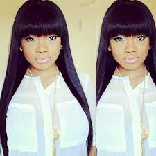 Straight Weave Hairstyles With Side Bangs Google Search Human Hair Wigs Wig Hairstyles Long Hair Styles