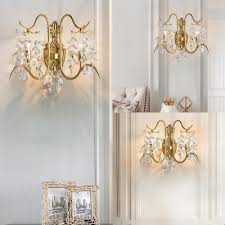 Free shipping add to cart. Luxurious Gold Sconce Lamp Candle 2 Bulbs Metal Wall Light With Crystal Leaf For Bedroom Stair Beautifulhalo Com
