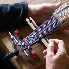 Currently most tablet weavers produce narrow work such as belts, straps, or garment trims. Card Weaving Loom Instructions How To Set Up A Simple Loom With G Clamps A Pencil And A Chair Links To Patterns Card Weaving Inkle Weaving Tablet Weaving