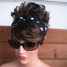 TIE UP HEADBAND Dolly Bow Headband Summer Fashion Accessories Women  Headscarf in Black With White Daisies