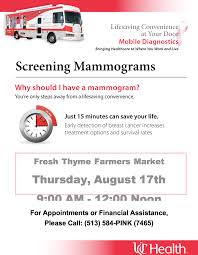 Maybe you would like to learn more about one of these? Fresh Thyme Farmers Market Hosting Uc Mobile Mammography Van 9 Noon Tomorrow Get A Gift Card Nkytribune