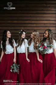 Burgundy Bridesmaids Separates Waterfall Tulle Skirt And Belle Lace Top With Silk Under Top Available In Plus Sizes In 2020 Festliche Kleider Hochzeit Hubsche Brautkleider Brautjungfern Kleider