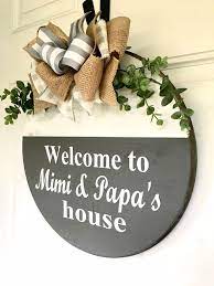 Grandparents Sign Grandkids Welcome Signdoor Hanger Wreath Etsy In 2021 Door Signs Diy Door Hangers Diy Diy Wood Signs