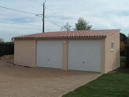Garage Double Espace Rangement 1 Pente Avant En Poteaux Et Plaques Beton Arme Industrialise Enduit Traditionnel Jardin En Beton Beton Arme Abri De Jardin