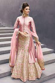 Rose Pink Indian Designer Wedding Wear Lengha Choli With Long Jacket J16180 Choli Designs Party Wear Lehenga Indian Dresses
